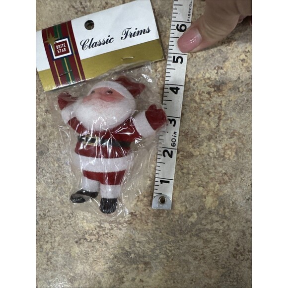 Vintage  Flocked Santa NOS Classic Trims Ornament Brite Star - Picture 5 of 5
